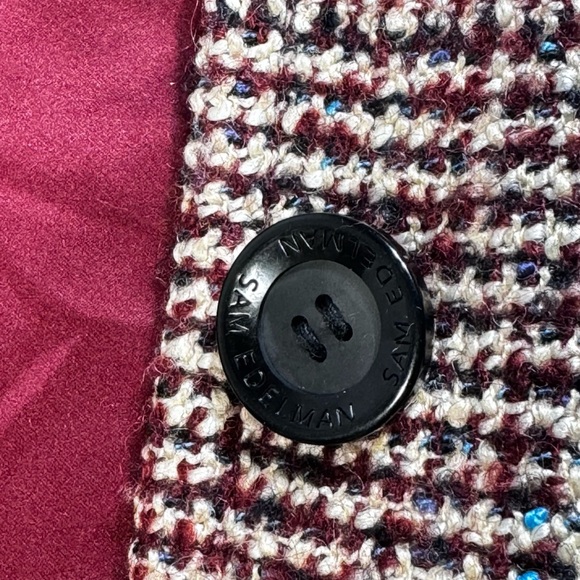 Sam Edelman Plaid Coat 10 Wool Blend Burgundy Notched Collar Button Luxury - Picture 8 of 12